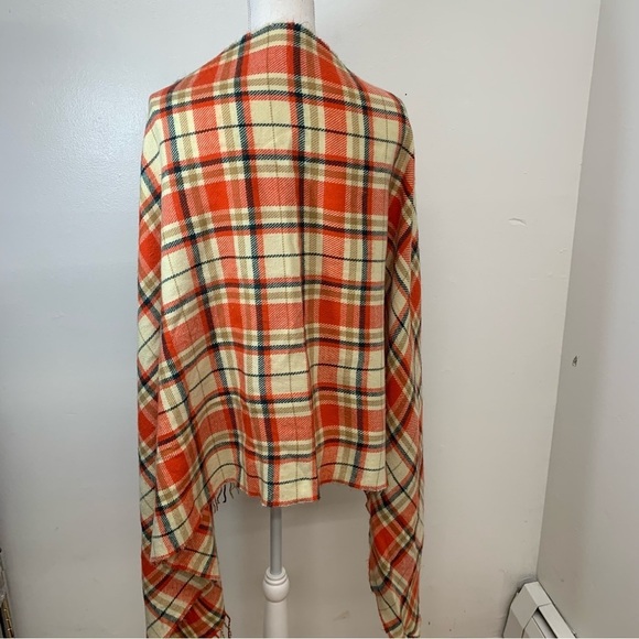 J Crew Scarf Wrap Shaw Plaid  Fringe Boho Preppy 26' X 70"  Lightweight Raw Hem - Picture 4 of 7